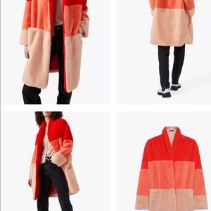 NWT FRENCH CONNECTION RUNWAY/VOGUE STYLE IZO FAUX FUR MINK COLOR BLOCK COAT